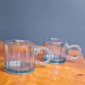 Source Unknown Blue Glass Mugs with Beaded Handle